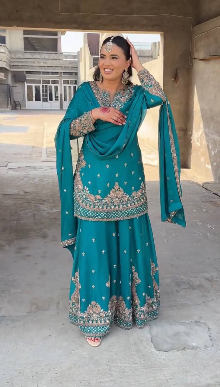 Designer Party Wear Look Top-Plazzo and Dupatta