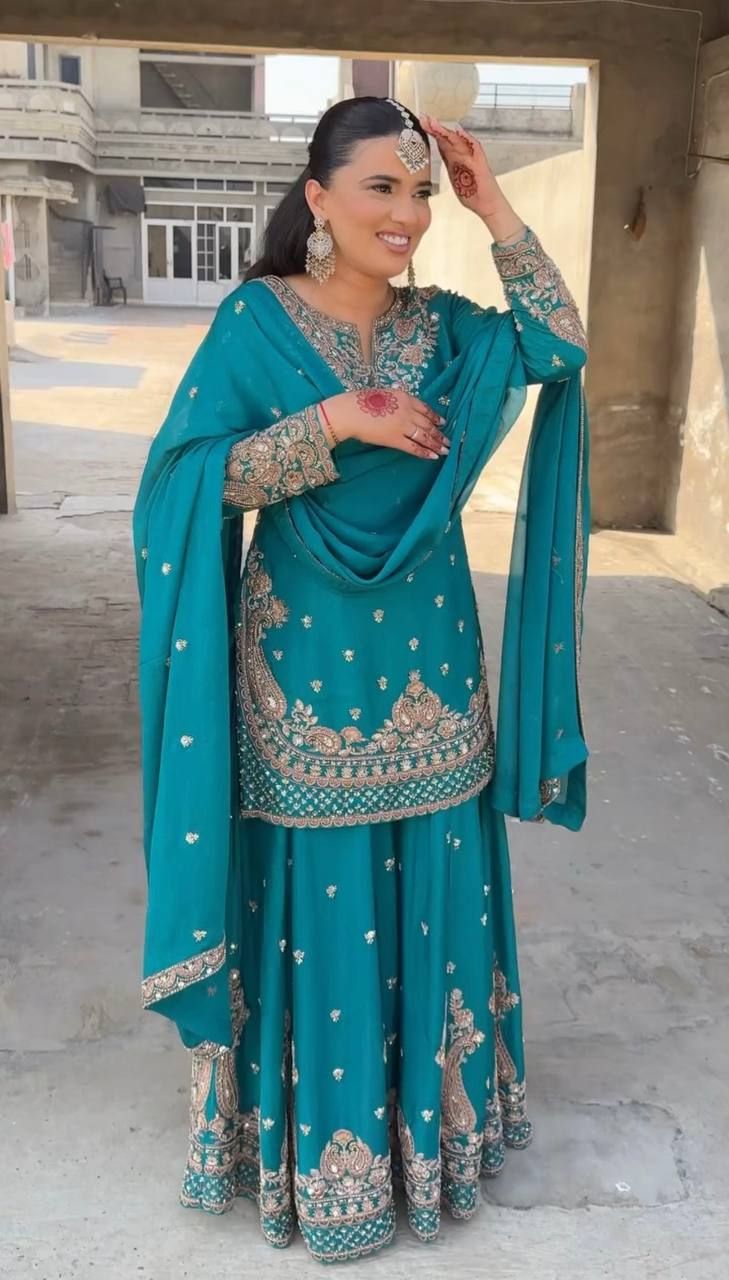 Designer Party Wear Look Top-Plazzo and Dupatta