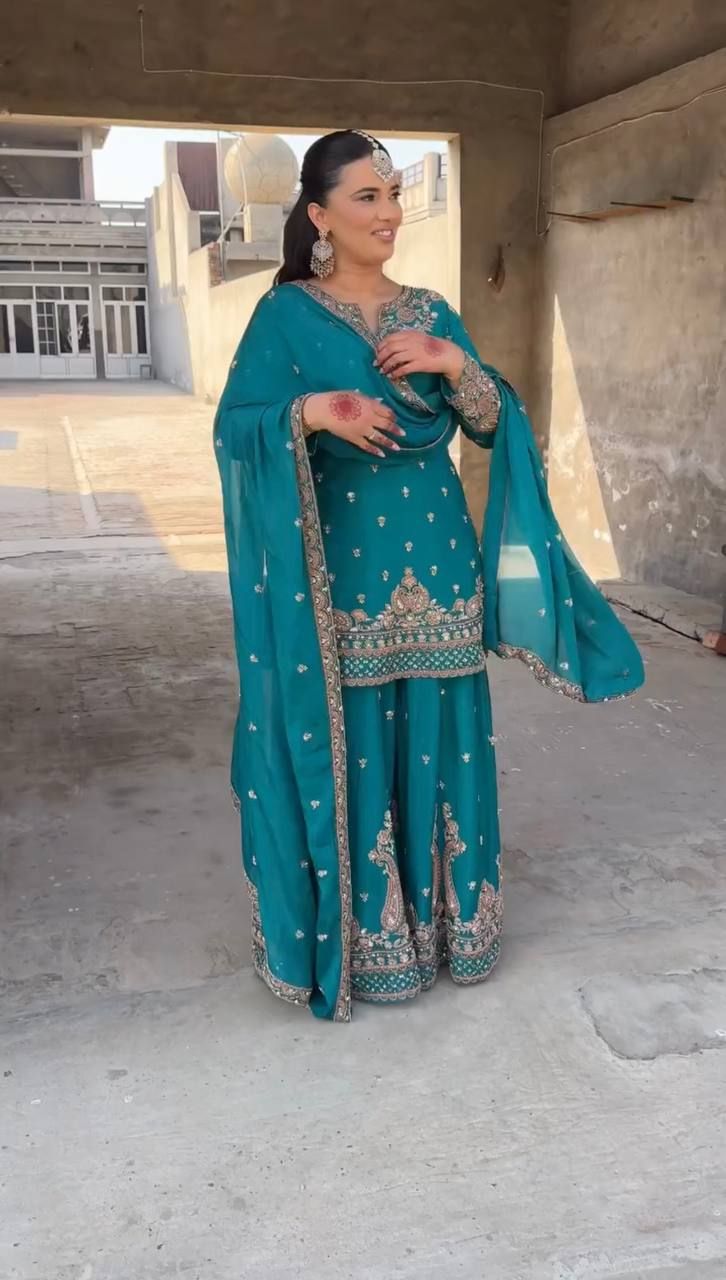 Designer Party Wear Look Top-Plazzo and Dupatta