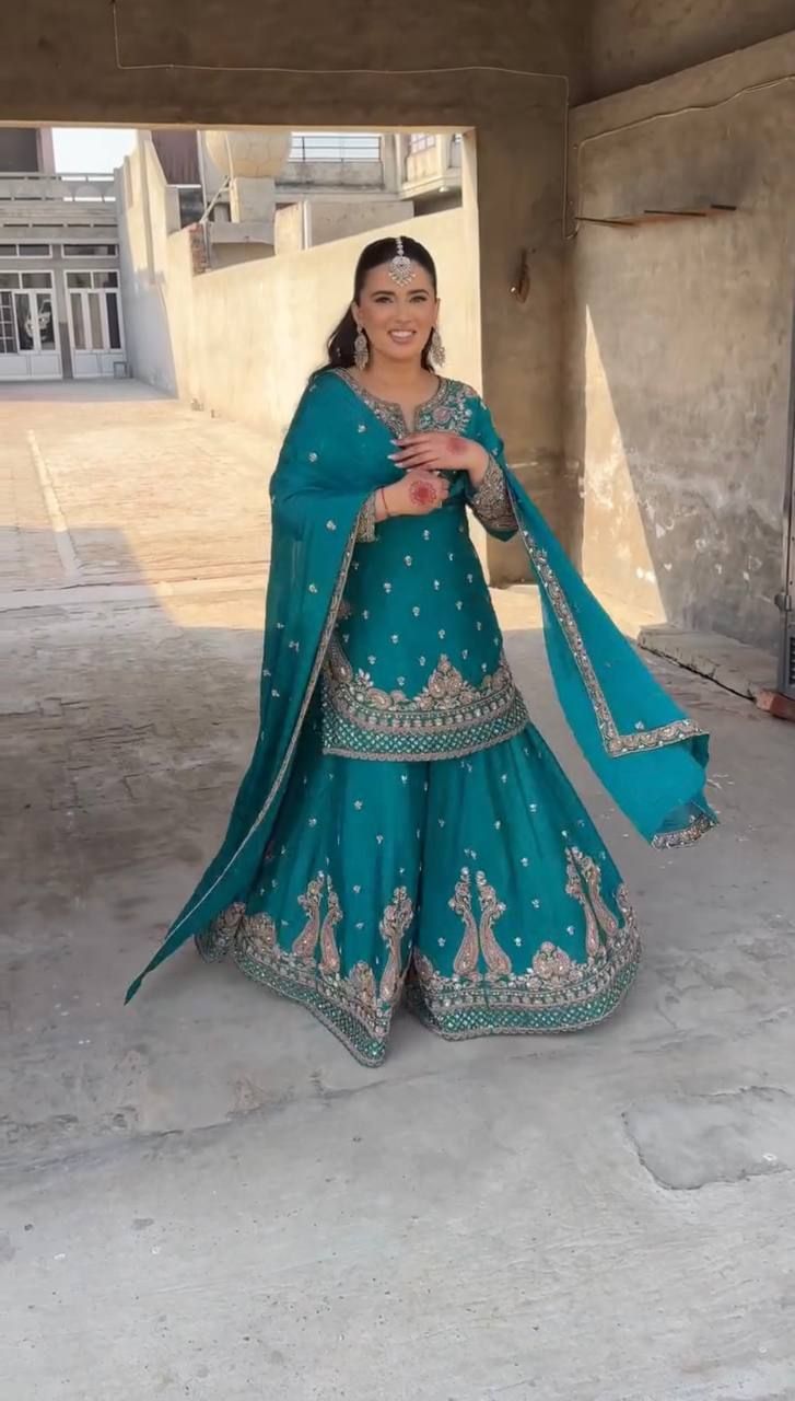 Designer Party Wear Look Top-Plazzo and Dupatta