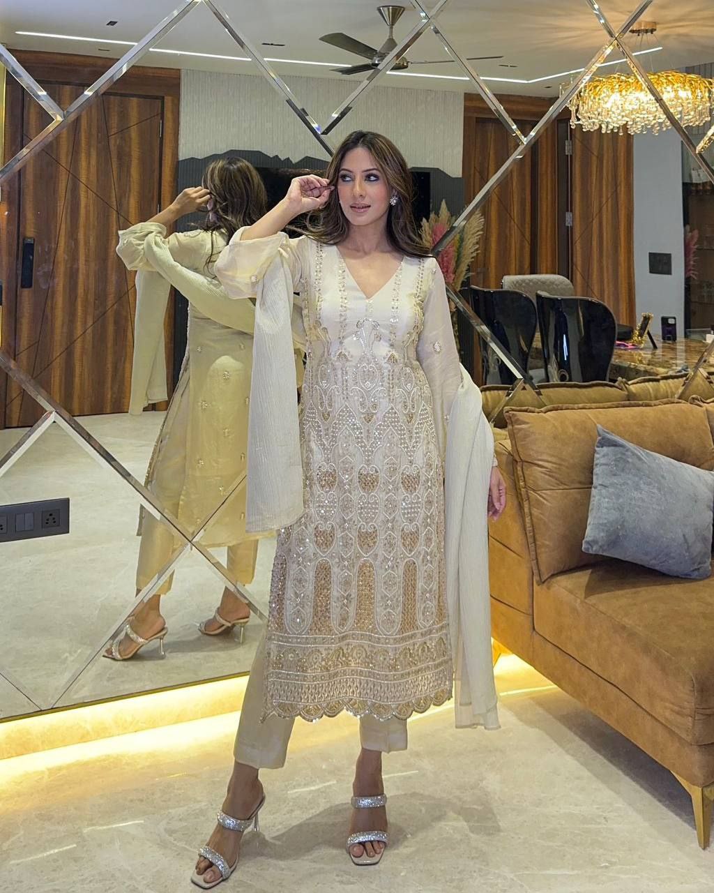 SEQUENCE EMBROIDERED WORK TOP AND PENT WITH DUPATTA