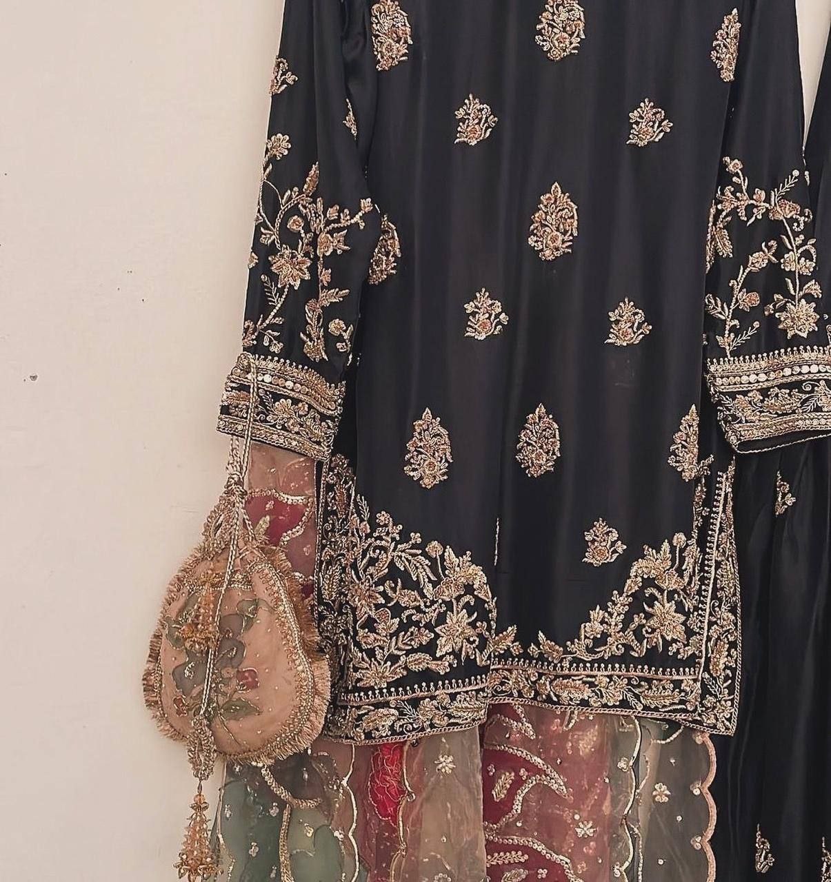 HEAVY CHINON WITH SEQUANCE EMBROIDERY WORK SUIT WITH FULL FLAIR WORK GHARARA