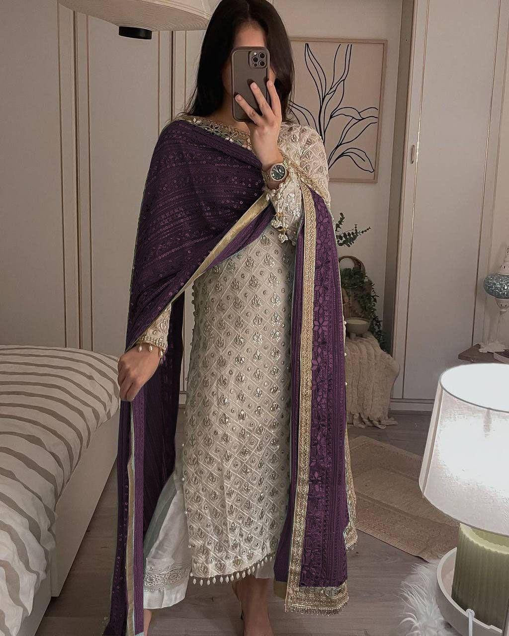 EQUENCE EMBROIDERED WORK TOP AND PENT WITH DUPATTA