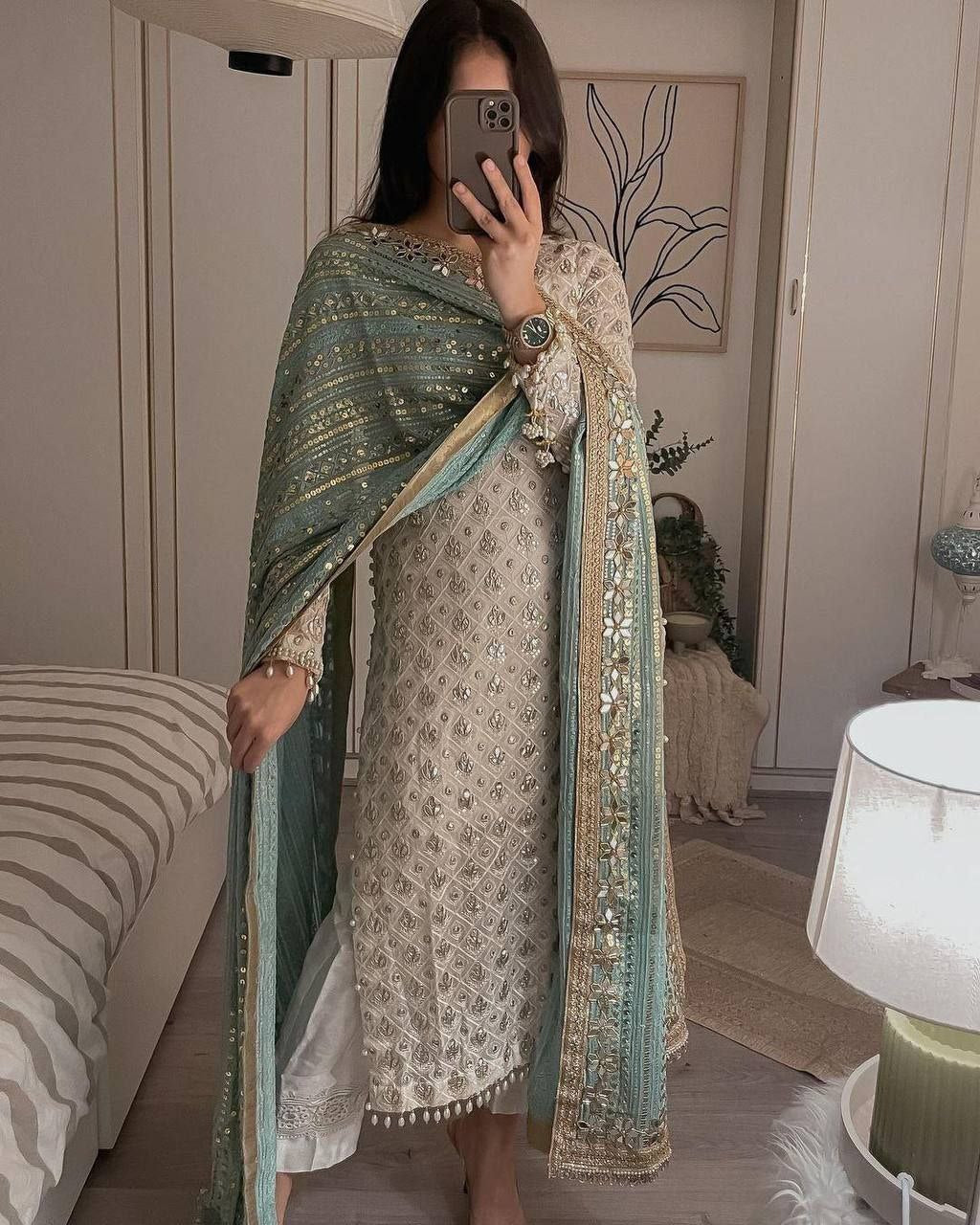 EQUENCE EMBROIDERED WORK TOP AND PENT WITH DUPATTA