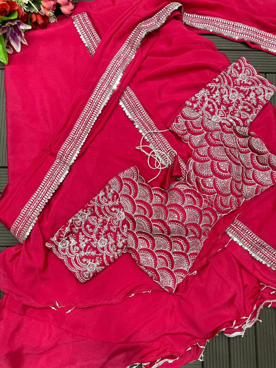 SAREE WITH STICH BLOUSE WITH EMBROIDERY WORK