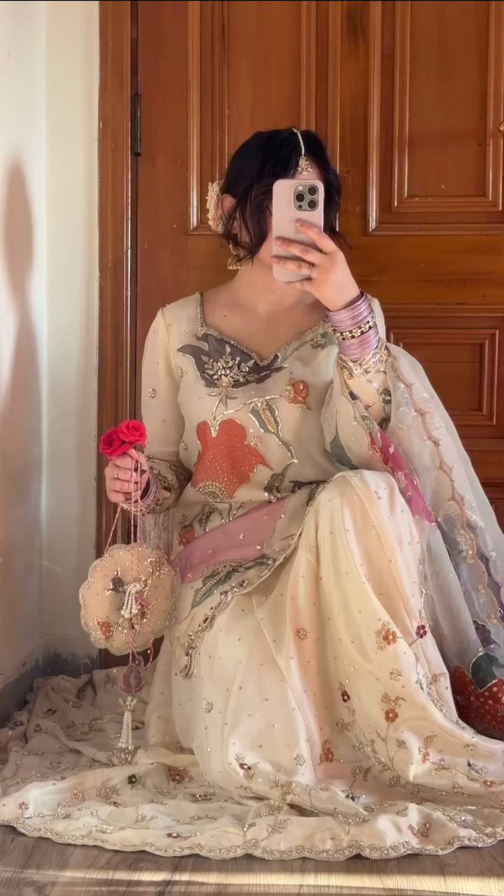 CHINON WITH SEQUANCE EMBROIDERY WORK SUIT WITH FULL FLAIR WORK GHARARA