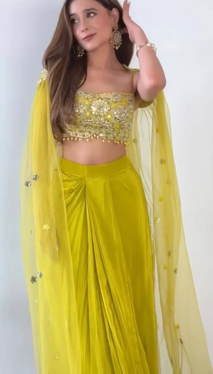 NEW DESIGNER STYLE DHOTI WITH TUBE BLOUSE AND SHRUG