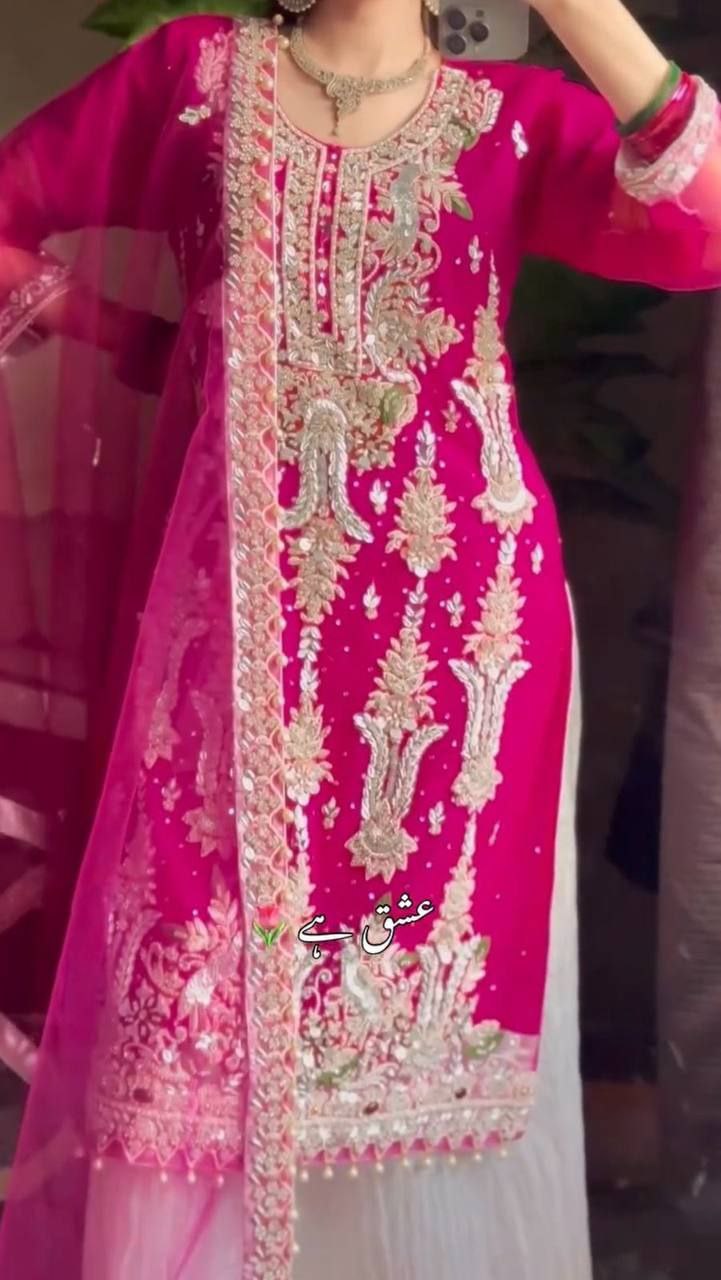 FANCY FAUX GEORGETTE SEQUENCE EMBROIDERED WORK TOP AND PENT WITH DUPATTA