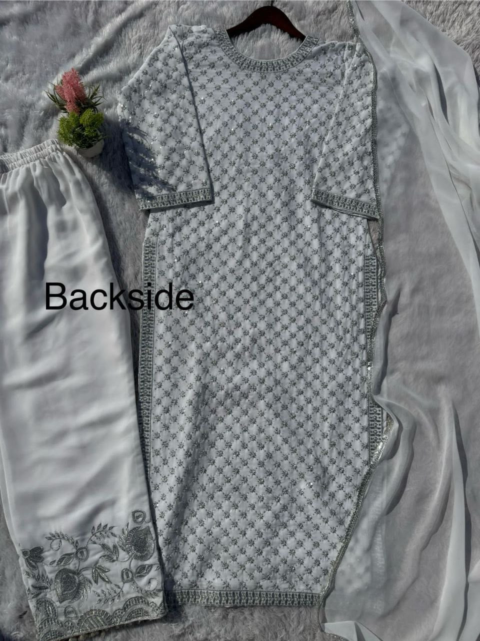 SEQUENCE EMBROIDERED AND 1700+ORIGINAL MOTTI HANDMADE WORK TOP AND PENT WITH DUPATTA