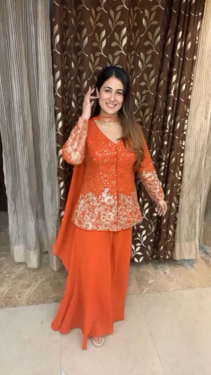 SEQUENCE EMBROIDERY WORK WITH CIRCULAR PLAZZO AND DUPATTA
