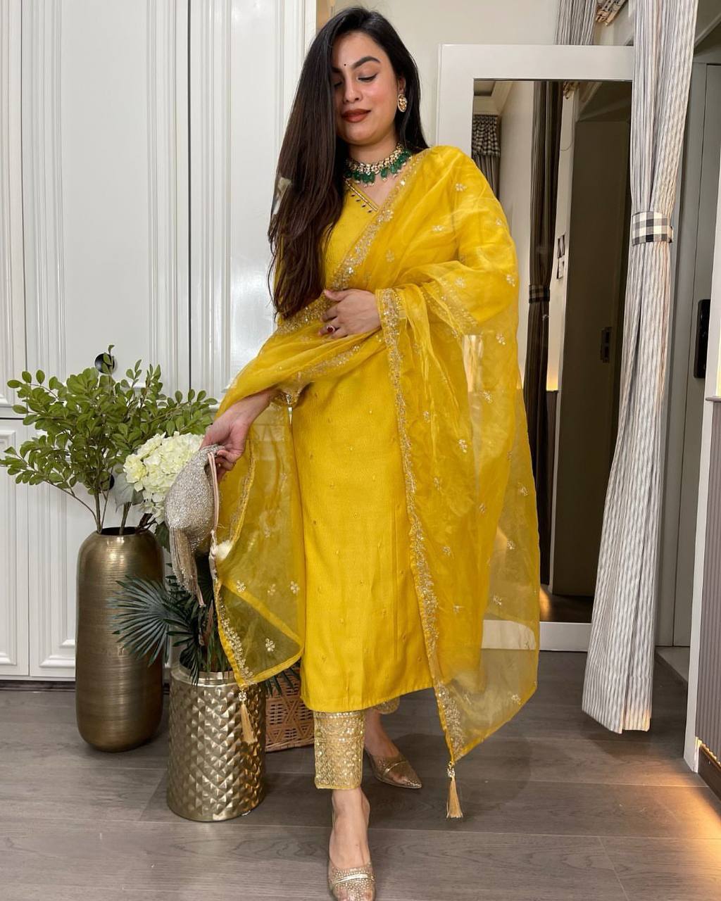 SEQUENCE EMBROIDERED WORK TOP AND PENT WITH DUPATTA