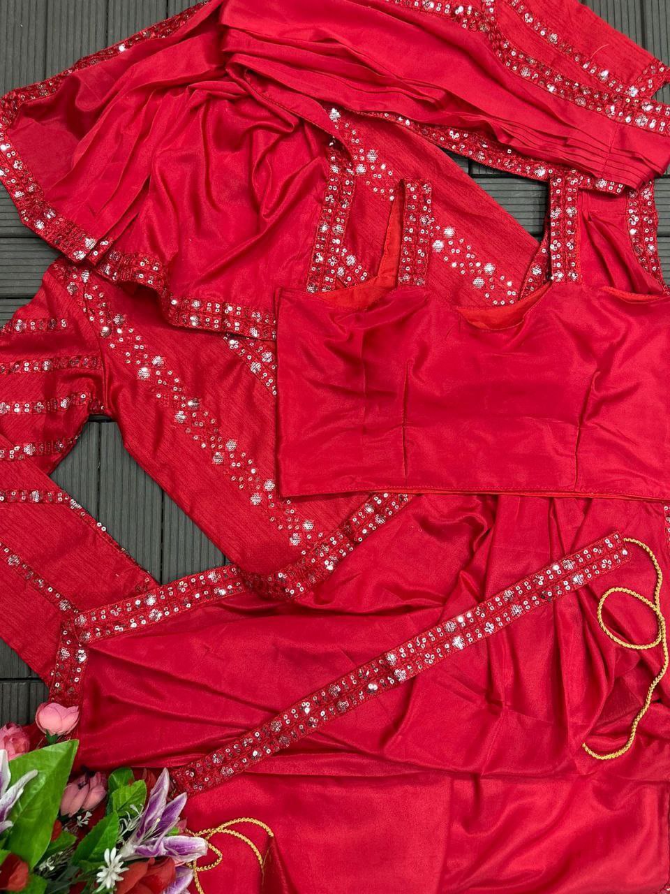 Embroidery Sequence work ready to wear saree with full koti