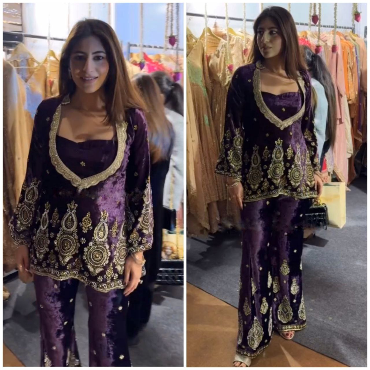 BD Launching Velvet Designer Dress,Embroidery Sequins Work