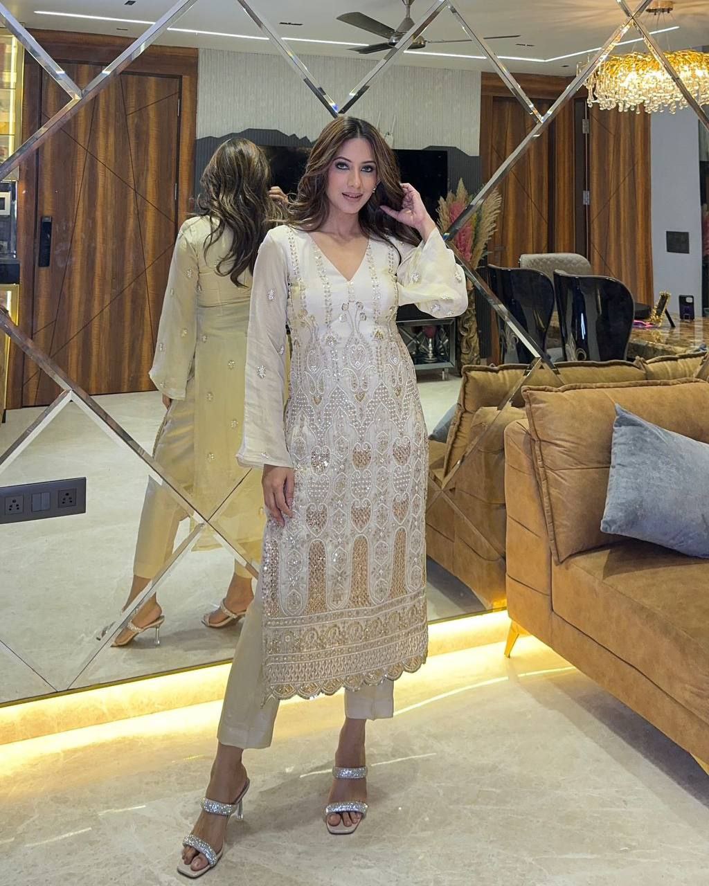SEQUENCE EMBROIDERED WORK TOP AND PENT WITH DUPATTA
