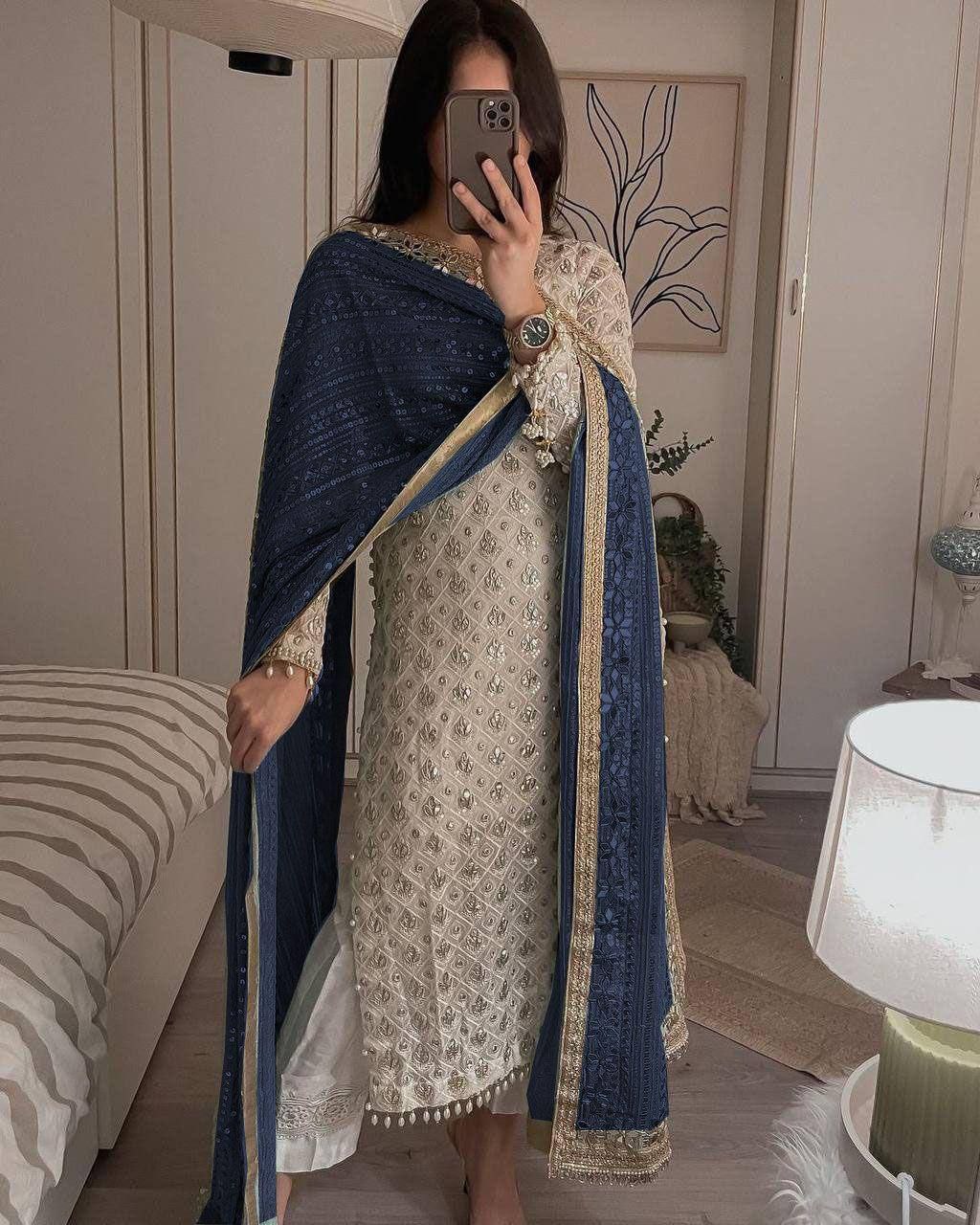 EQUENCE EMBROIDERED WORK TOP AND PENT WITH DUPATTA