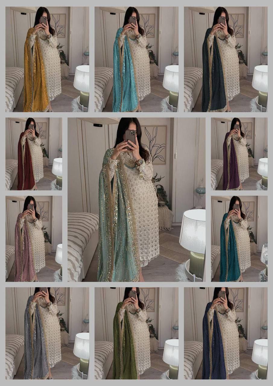EQUENCE EMBROIDERED WORK TOP AND PENT WITH DUPATTA