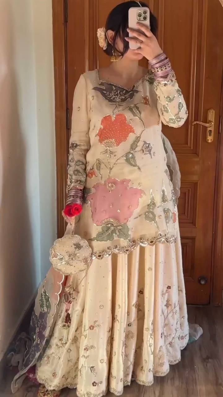 CHINON WITH SEQUANCE EMBROIDERY WORK SUIT WITH FULL FLAIR WORK GHARARA