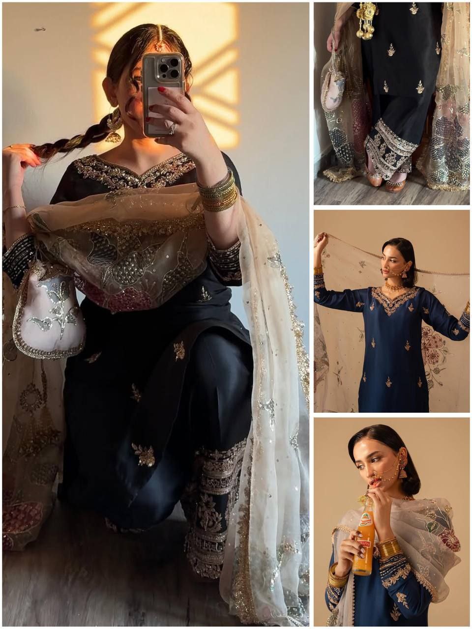 NEW DESIGNER STYLE SEQUENCE EMBROIDERY WORK SUIT PANT WITH DUPATTA