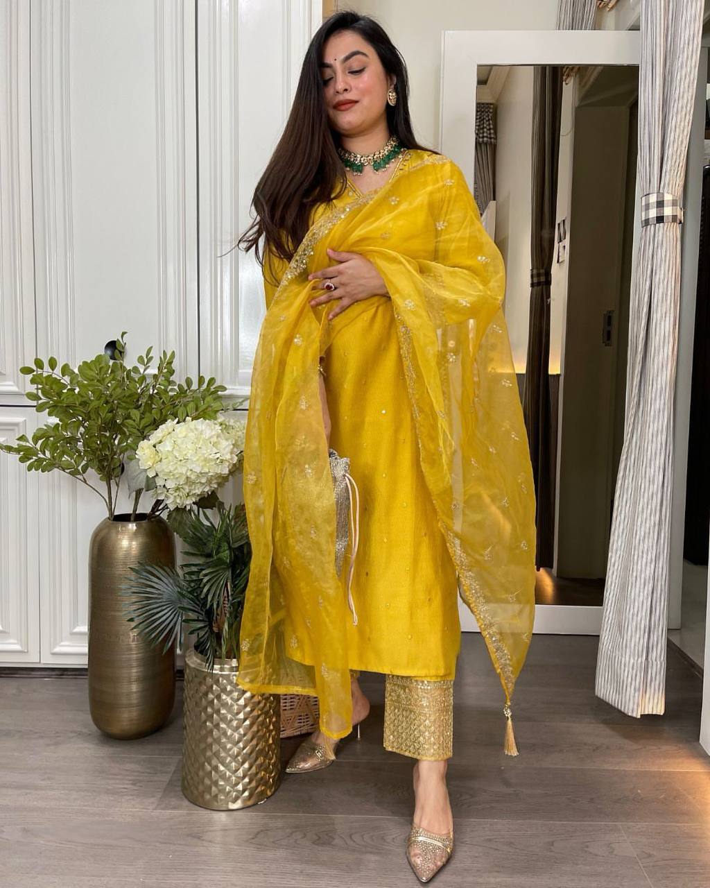 SEQUENCE EMBROIDERED WORK TOP AND PENT WITH DUPATTA