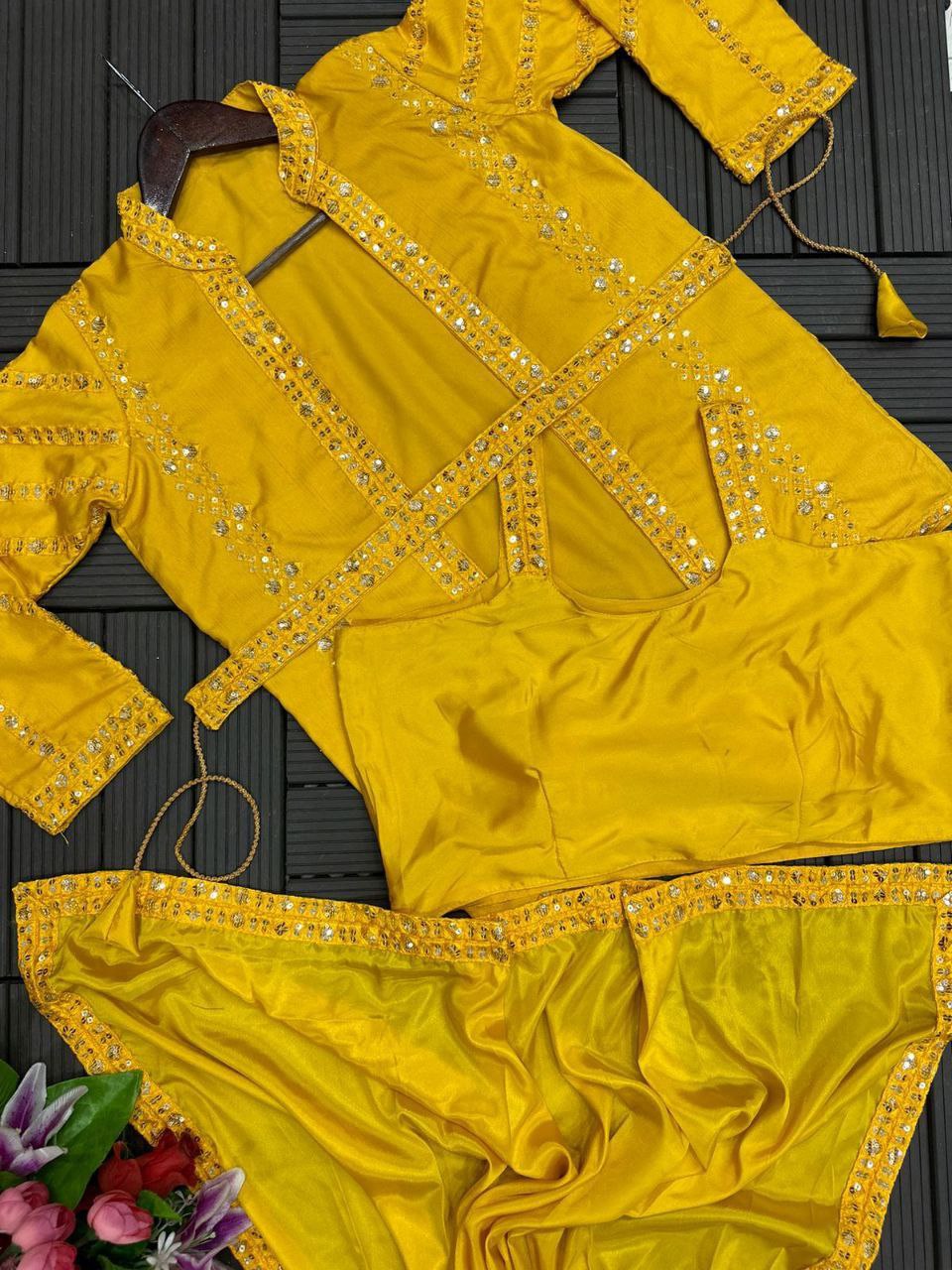 Embroidery Sequence work ready to wear saree with full koti