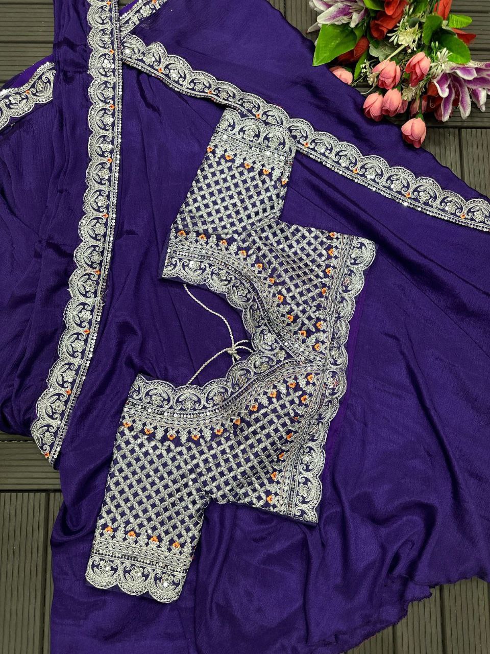 SAREE WITH STICH BLOUSE WITH EMBROIDERY WORK