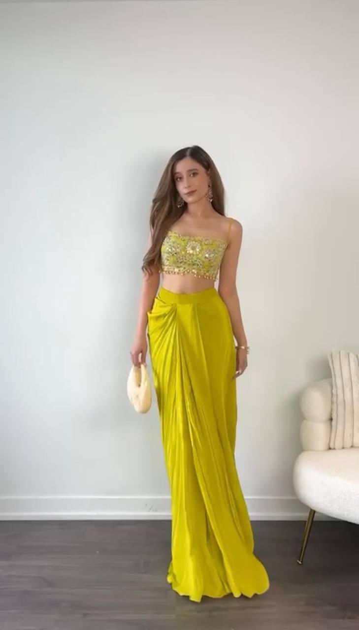 NEW DESIGNER STYLE DHOTI WITH TUBE BLOUSE AND SHRUG