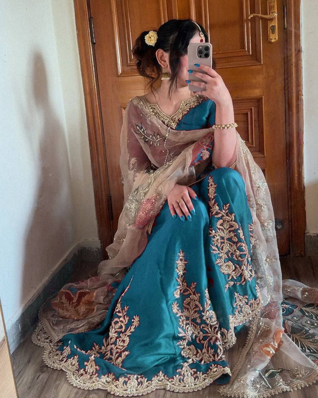 SEQUANCE EMBROIDERY WORK SUIT WITH FULL FLAIR WORK GHARARA