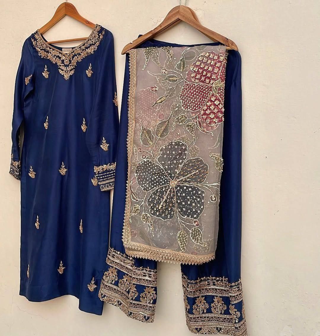 NEW DESIGNER STYLE SEQUENCE EMBROIDERY WORK SUIT PANT WITH DUPATTA