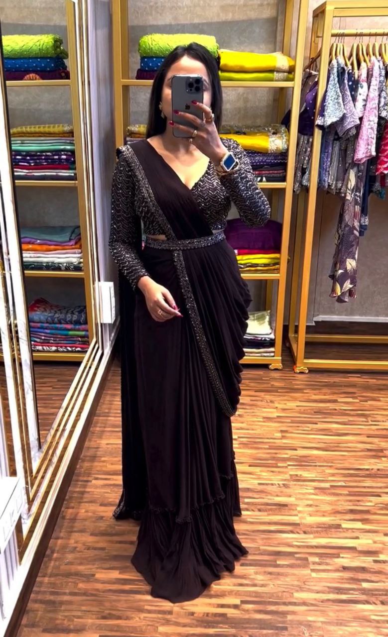 Embroidery Sequence work ready to wear saree