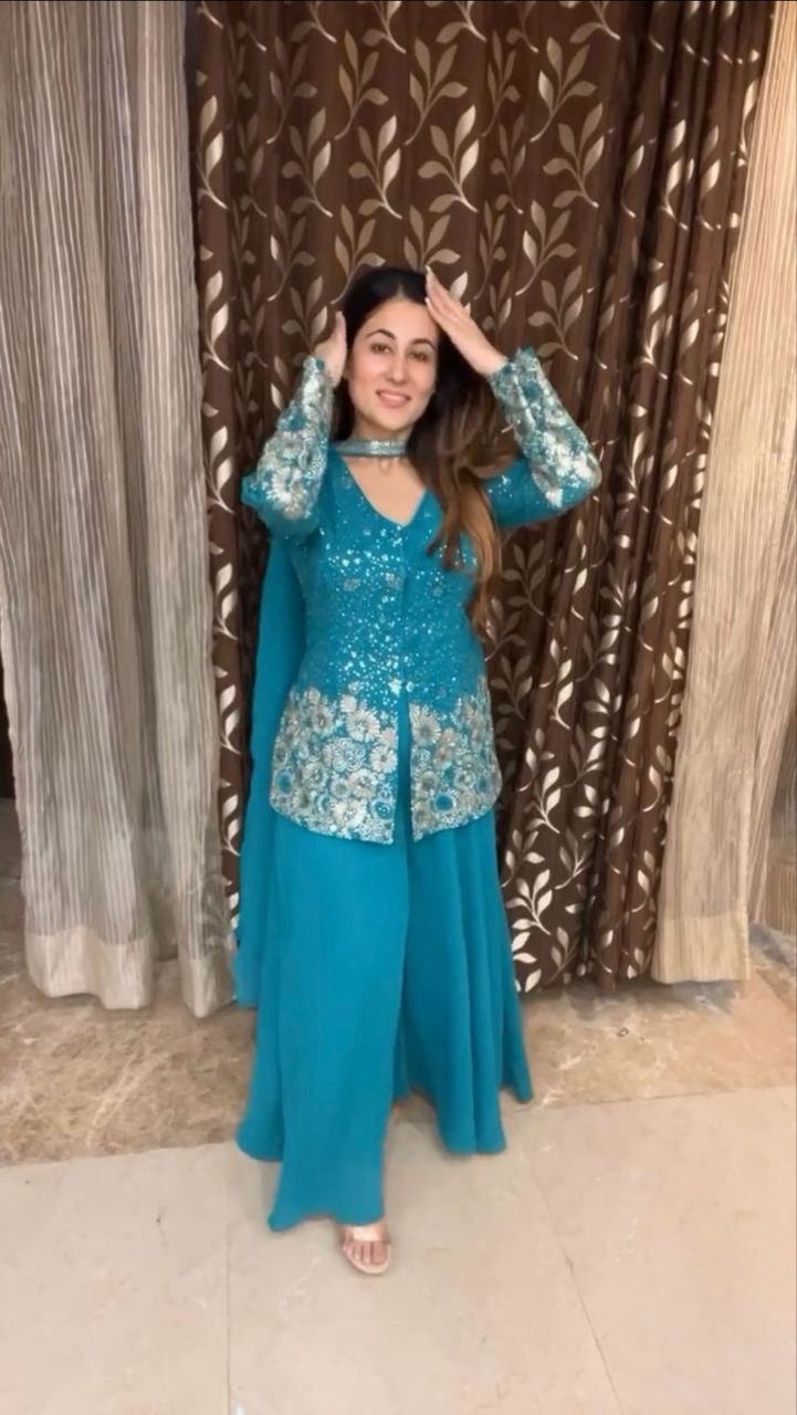 SEQUENCE EMBROIDERY WORK WITH CIRCULAR PLAZZO AND DUPATTA