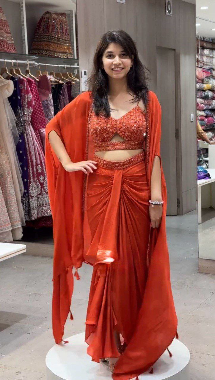 Reday to wear dhoti style with srug and Unstich choli