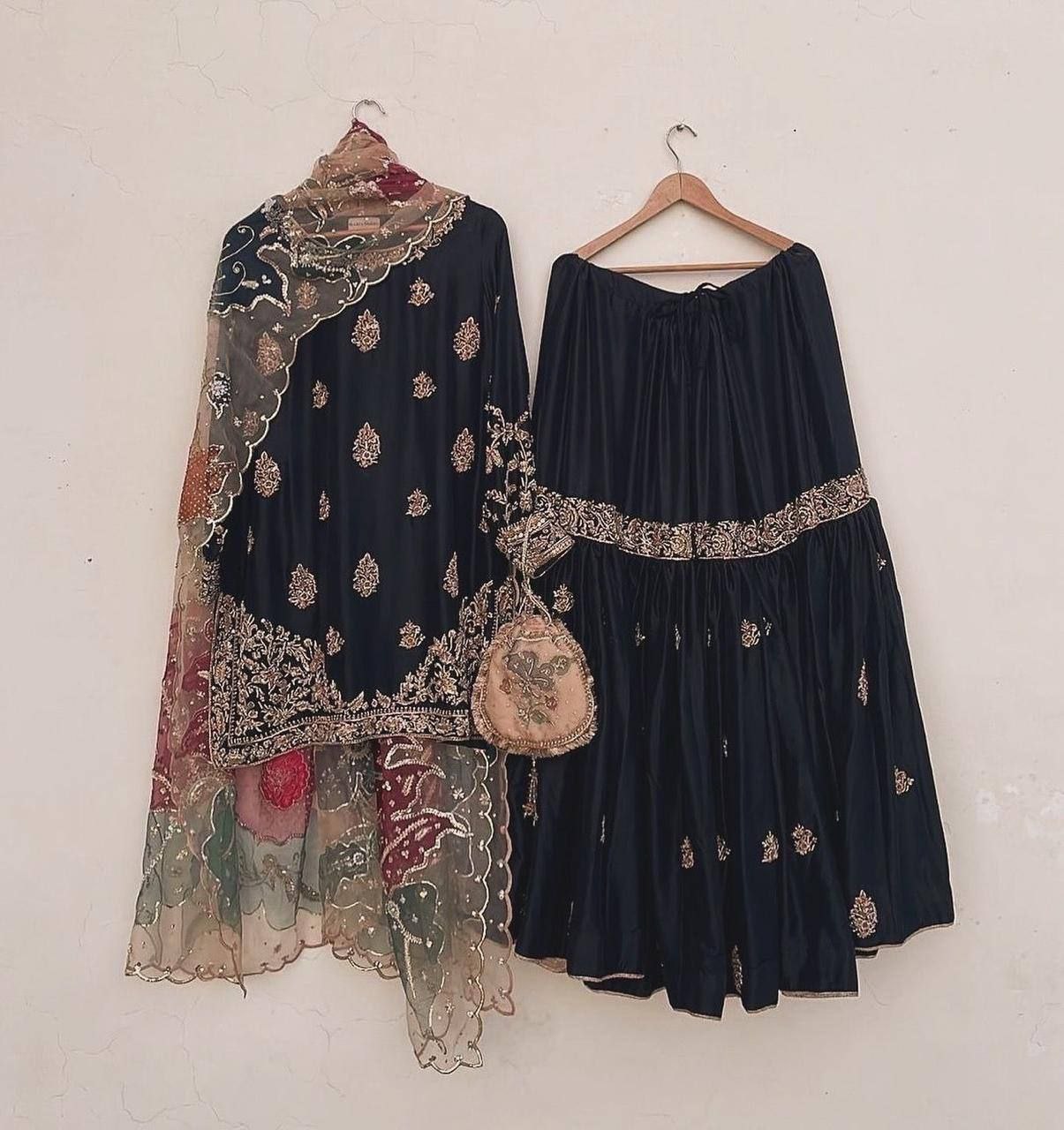 HEAVY CHINON WITH SEQUANCE EMBROIDERY WORK SUIT WITH FULL FLAIR WORK GHARARA