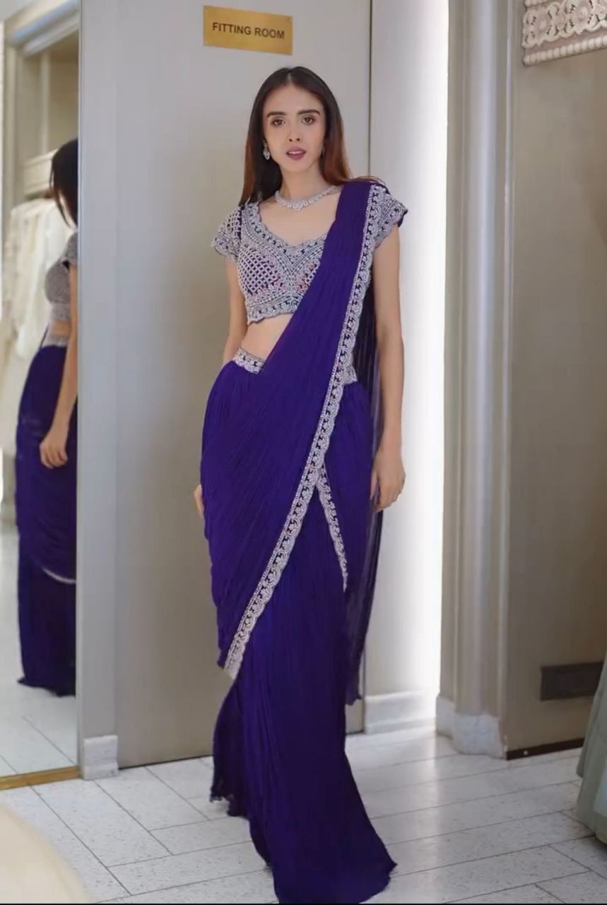 SAREE WITH STICH BLOUSE WITH EMBROIDERY WORK