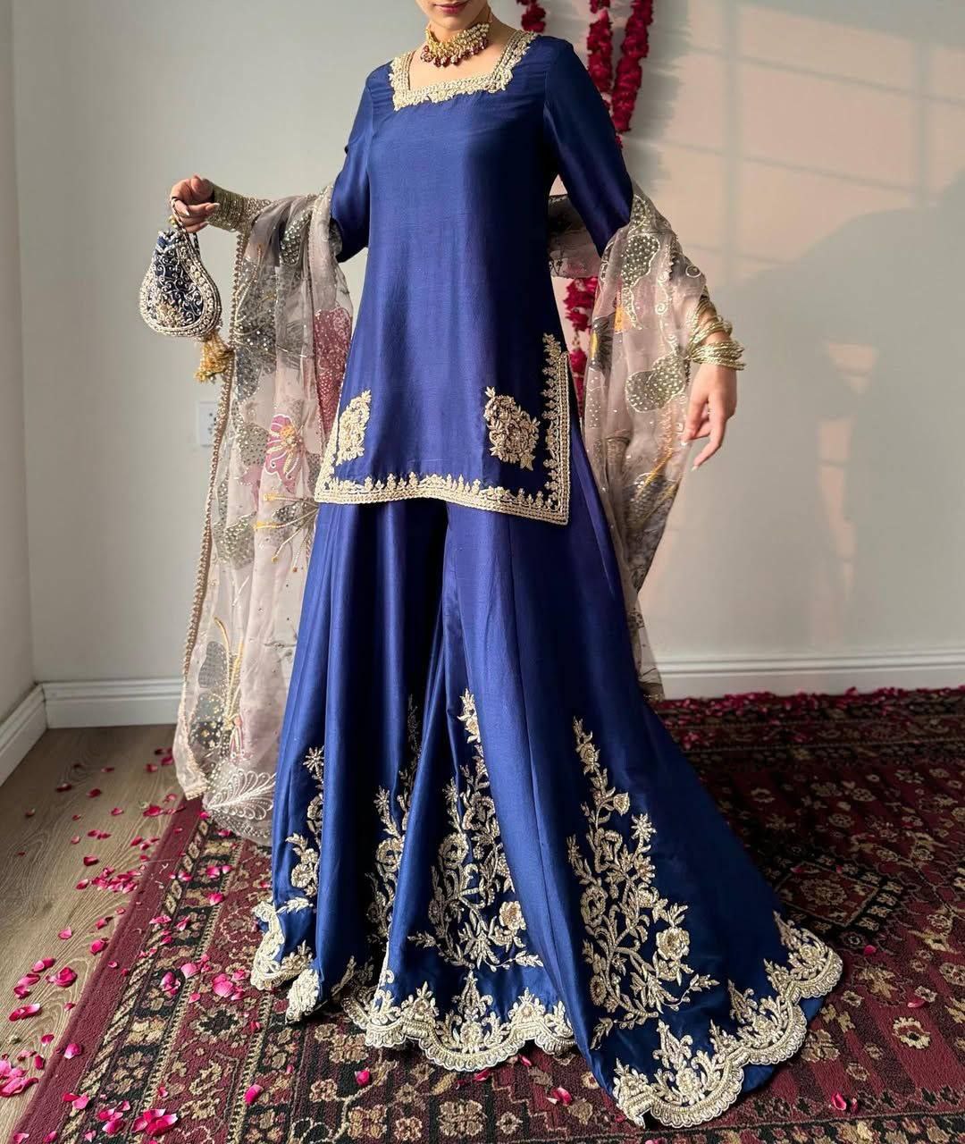 SEQUANCE EMBROIDERY WORK SUIT WITH FULL FLAIR WORK GHARARA