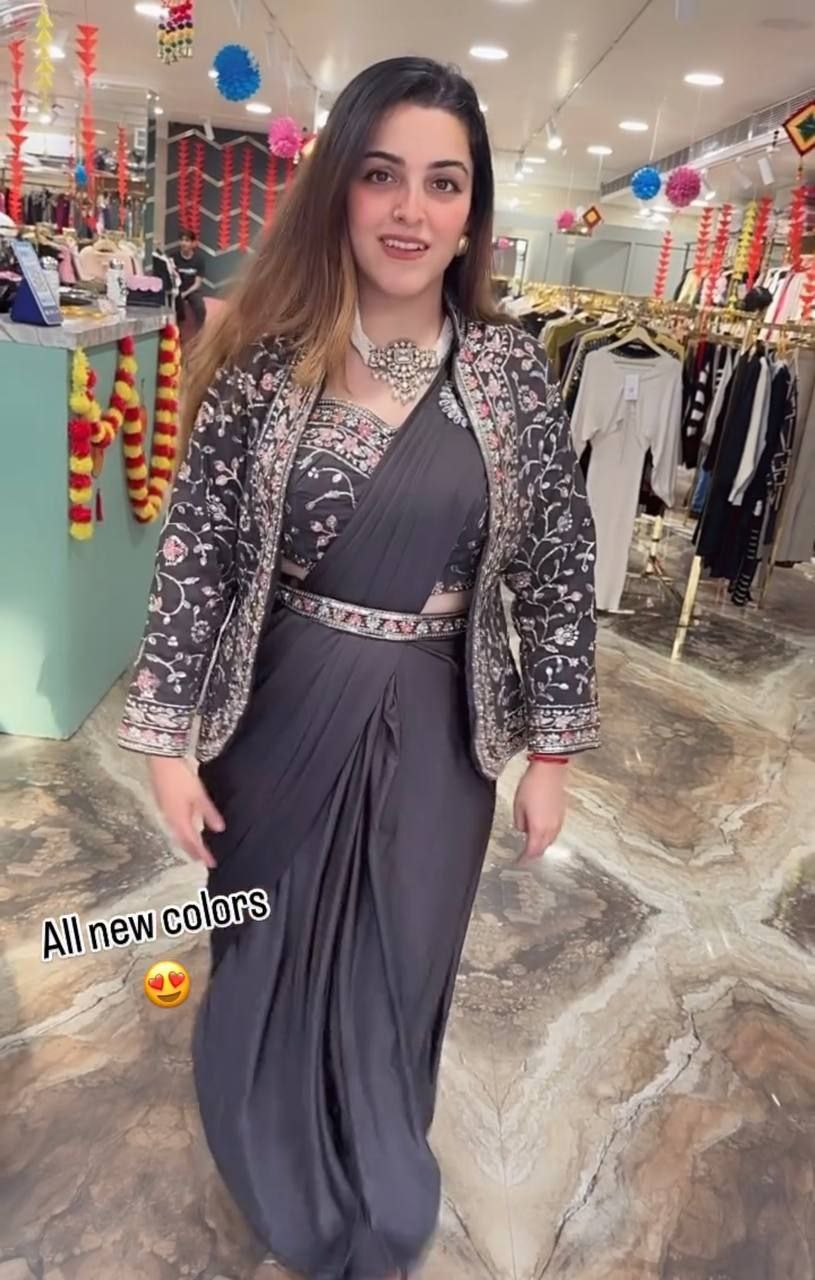 Sequence work ready to wear saree with full koti