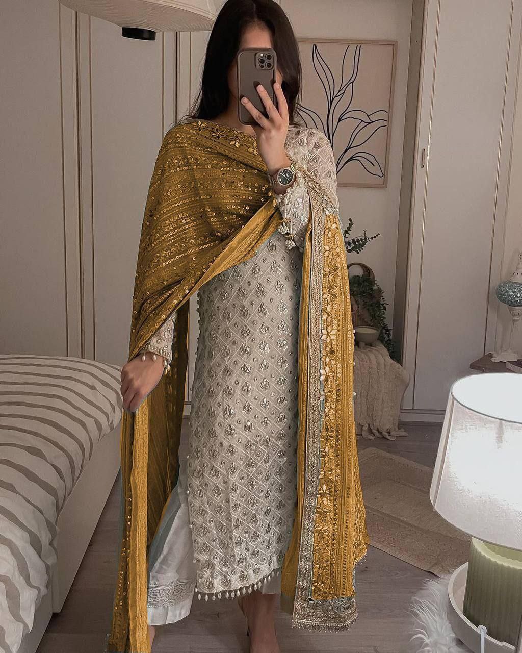 EQUENCE EMBROIDERED WORK TOP AND PENT WITH DUPATTA
