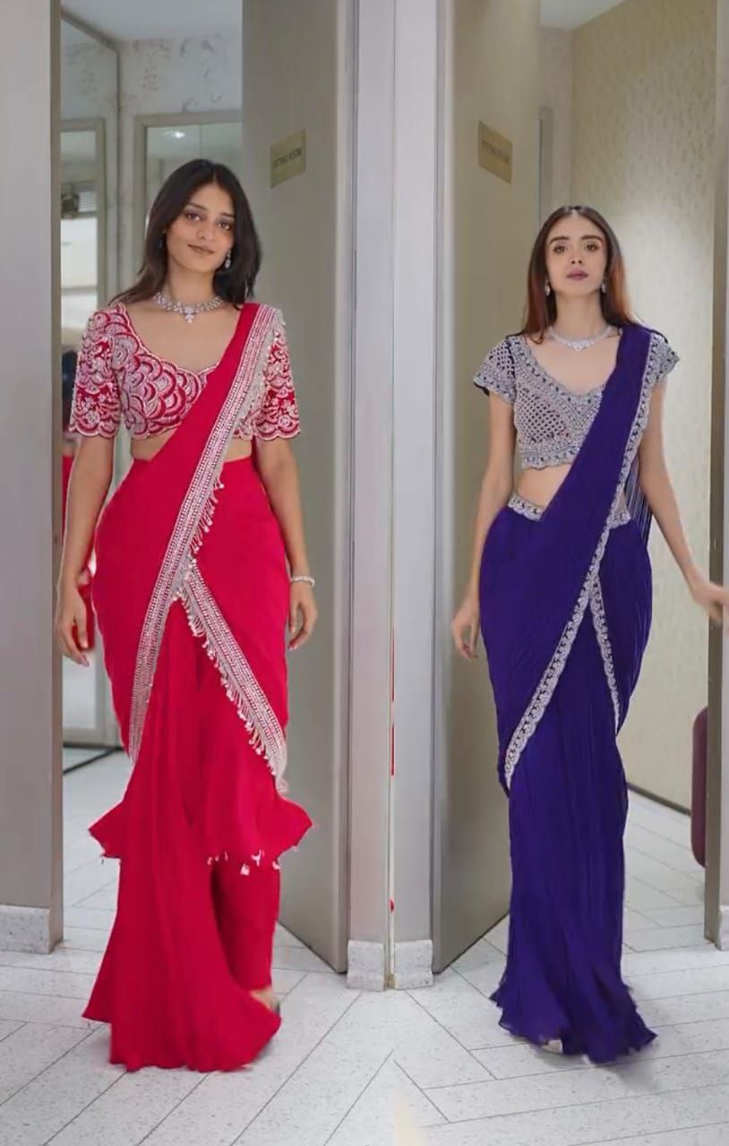 SAREE WITH STICH BLOUSE WITH EMBROIDERY WORK