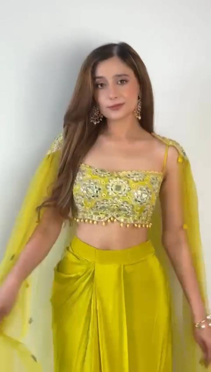 NEW DESIGNER STYLE DHOTI WITH TUBE BLOUSE AND SHRUG