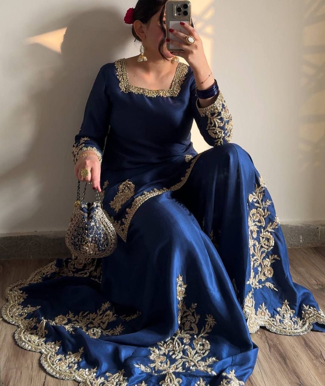 SEQUANCE EMBROIDERY WORK SUIT WITH FULL FLAIR WORK GHARARA