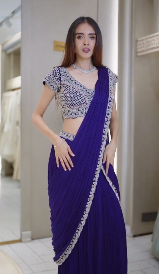 SAREE WITH STICH BLOUSE WITH EMBROIDERY WORK