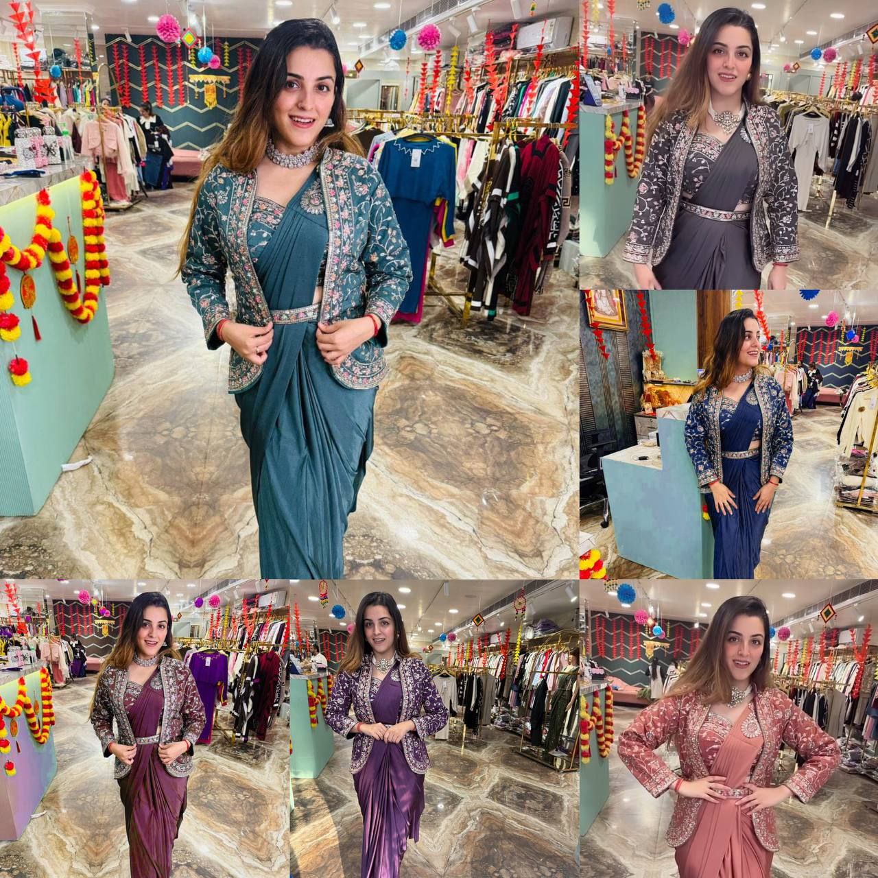 Sequence work ready to wear saree with full koti