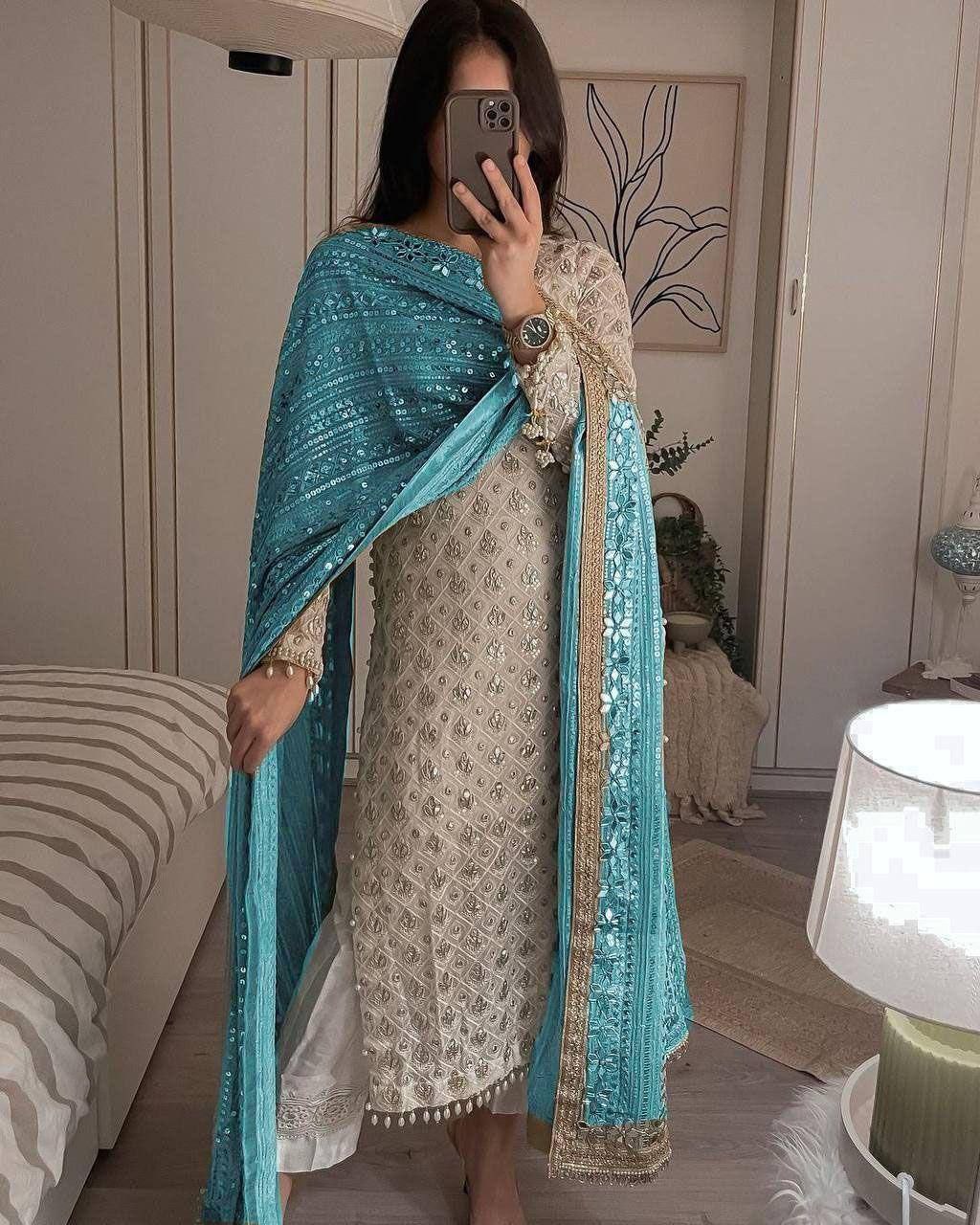 EQUENCE EMBROIDERED WORK TOP AND PENT WITH DUPATTA